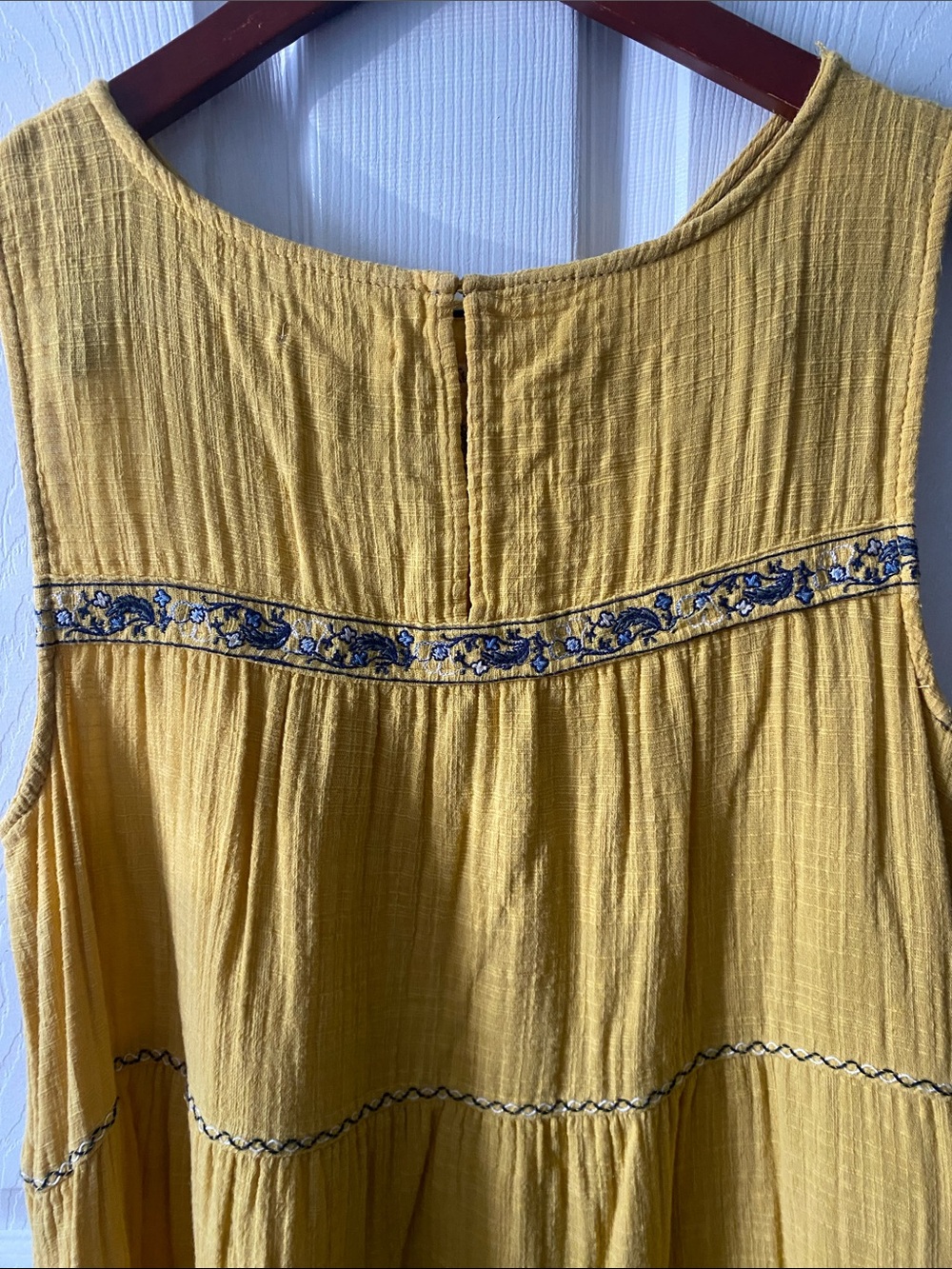 Max Studio Embroidered Mustard Yellow Boho Sleeveless Sun Dress 100% Cotton - Picture 6 of 9